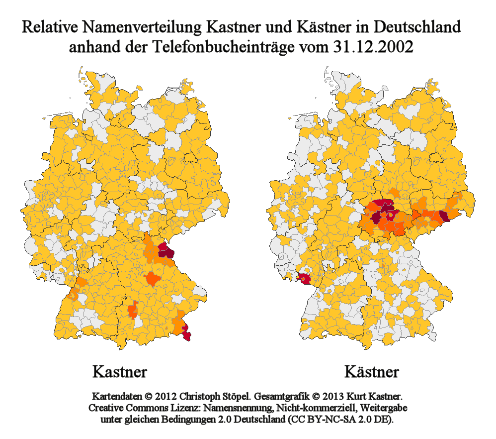 Namensverteilung Kastner und Kstner in Deutschland